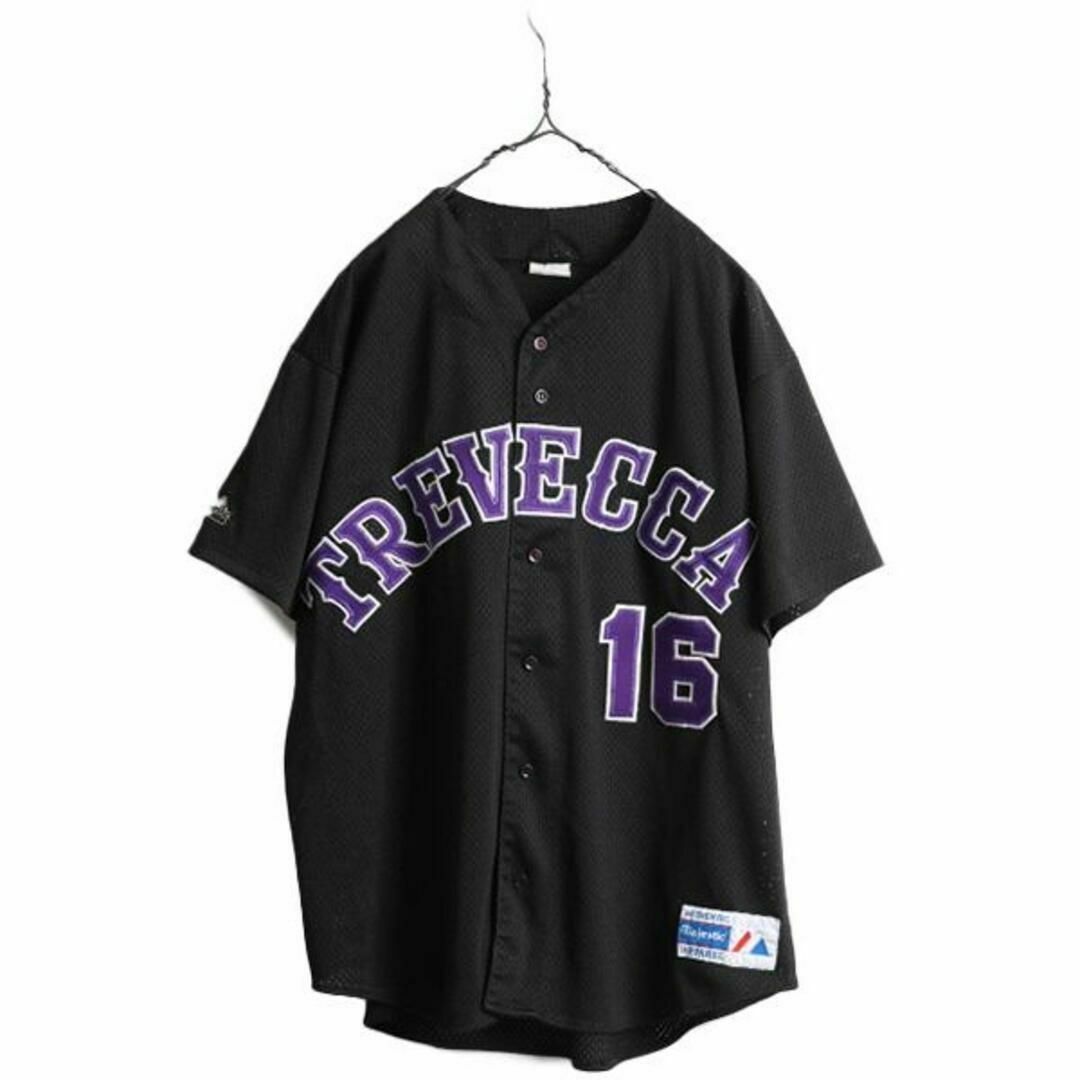 90s USA製 Majestic カレッジ ベースボールシャツ XL 野球 黒-