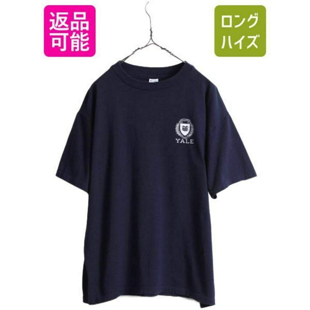 80s USA製 チャンピオン YALE プリント Tシャツ XL カレッジ 紺-