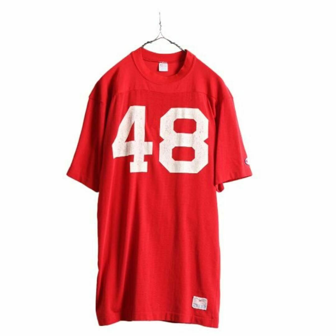 Champion(チャンピオン)の80s チャンピオン 両面 プリント 半袖 フットボール Tシャツ M 赤  メンズのトップス(Tシャツ/カットソー(半袖/袖なし))の商品写真