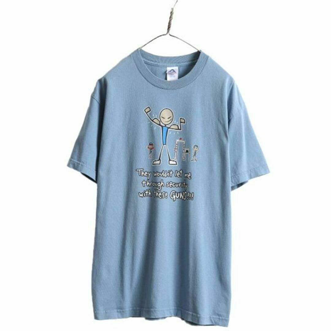 00s イラスト プリント Tシャツ L メッセージ ヘビーウェイト 青