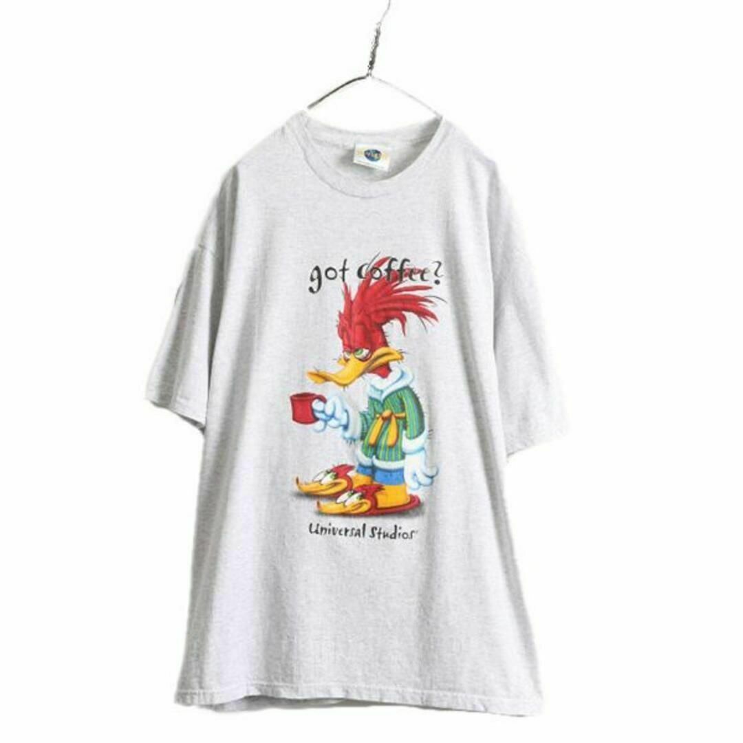 90s ウッドペッカー プリント 半袖 Tシャツ XXL キャラクター 灰
