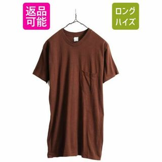 70s 80s ビンテージ ポケット付き Tシャツ M 無地 シングルステッチ(Tシャツ/カットソー(半袖/袖なし))