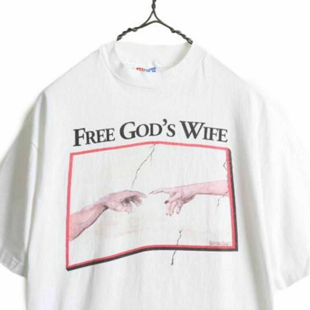 未使用 90s ミケランジェロ アート パロディ プリントTシャツ L イラスト-