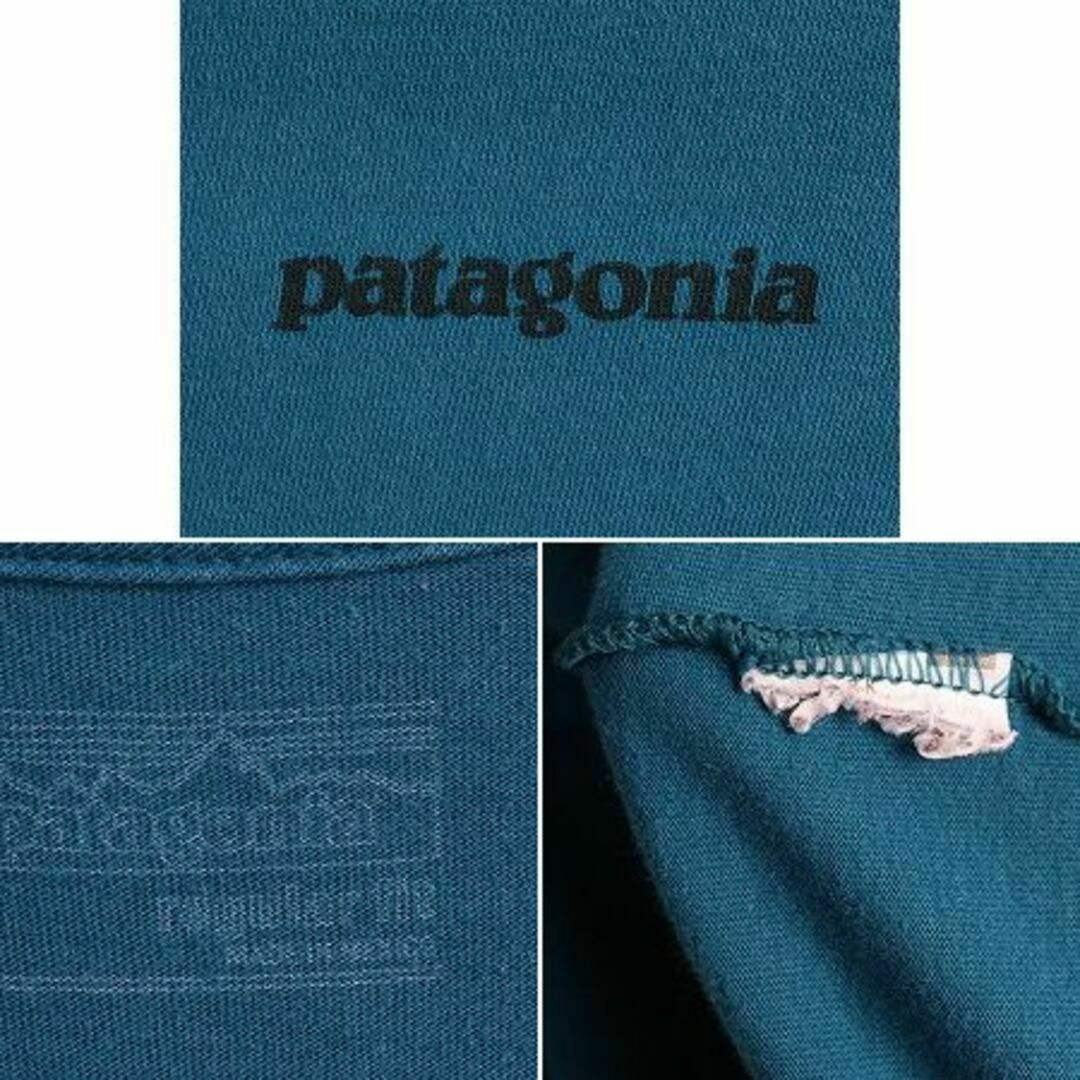 パタゴニア プリント Tシャツ S アウトドア ボックスロゴ フィッツロイ 緑青