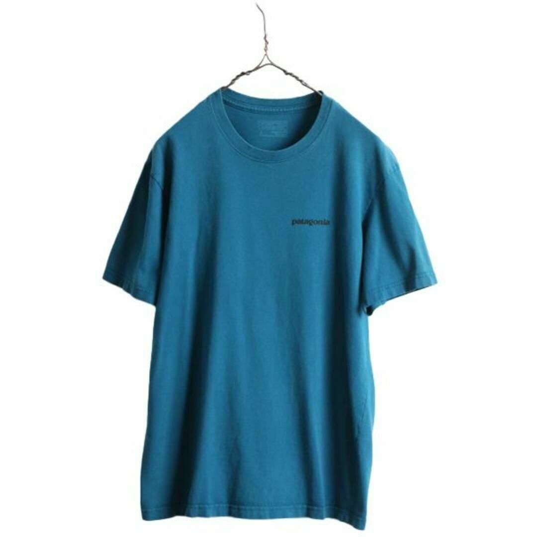 パタゴニア プリント Tシャツ S アウトドア ボックスロゴ フィッツロイ 緑青