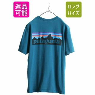 パタゴニア(patagonia)のパタゴニア プリント Tシャツ S アウトドア ボックスロゴ フィッツロイ 緑青(Tシャツ/カットソー(半袖/袖なし))