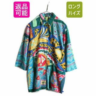 ラルフローレン(Ralph Lauren)の90s ポロ ラルフローレン アート 総柄 7分袖 シャツブラウス XL アロハ(シャツ/ブラウス(長袖/七分))