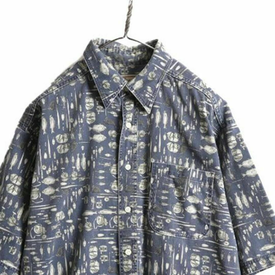 WOOLRICH(ウールリッチ)の90s USA製 ウールリッチ フィッシング 総柄 半袖 シャツ L アウトドア メンズのトップス(シャツ)の商品写真