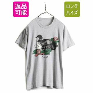 80s アヒル イラスト アート プリント Tシャツ S アニマル ハンティング(Tシャツ/カットソー(半袖/袖なし))