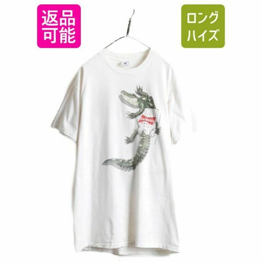 90s バドワイザー カエル ワニ プリント Tシャツ L 企業 当時物 白