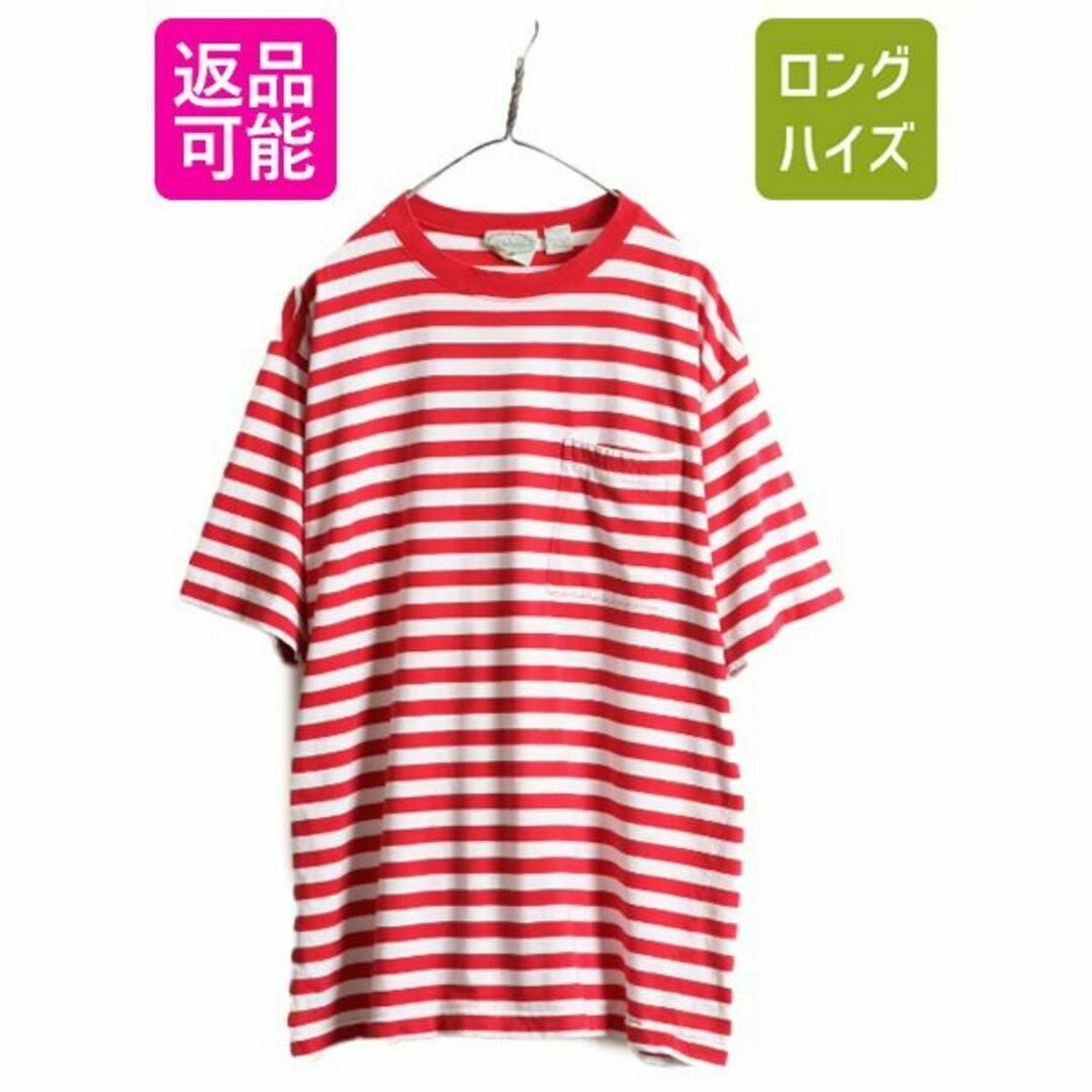 90s ST JOHN'S BAY ボーダー ポケット付き Tシャツ L ポケTSTJOHN