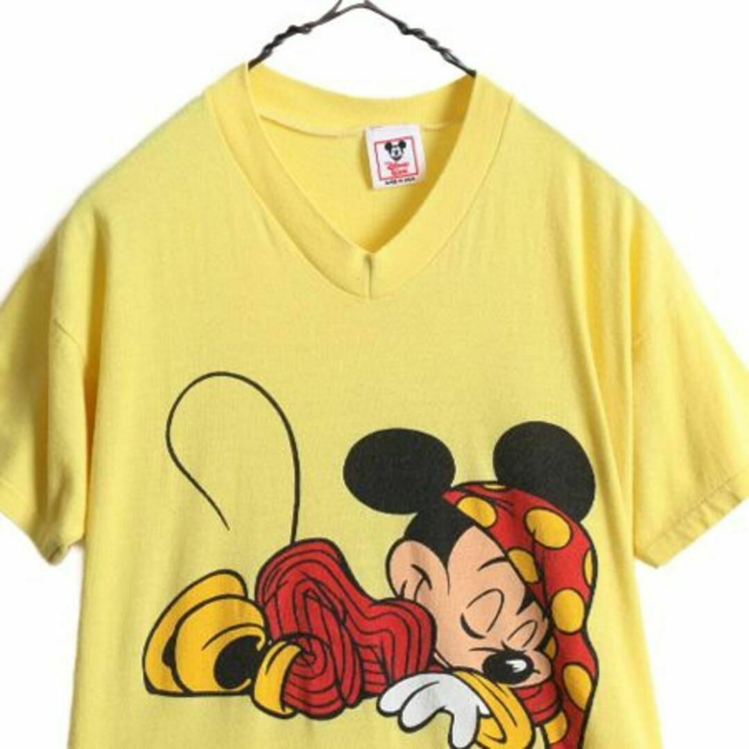 80s ディズニー オフィシャル ミッキー プリント Tシャツ ワンピ S 黄 レディースのトップス(Tシャツ(半袖/袖なし))の商品写真
