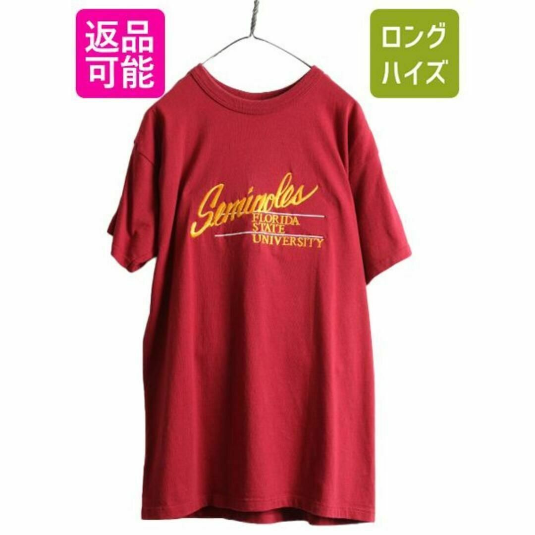 80s USA製 チャンピオン カレッジ刺繍 半袖Tシャツ XL バーガンディトップス