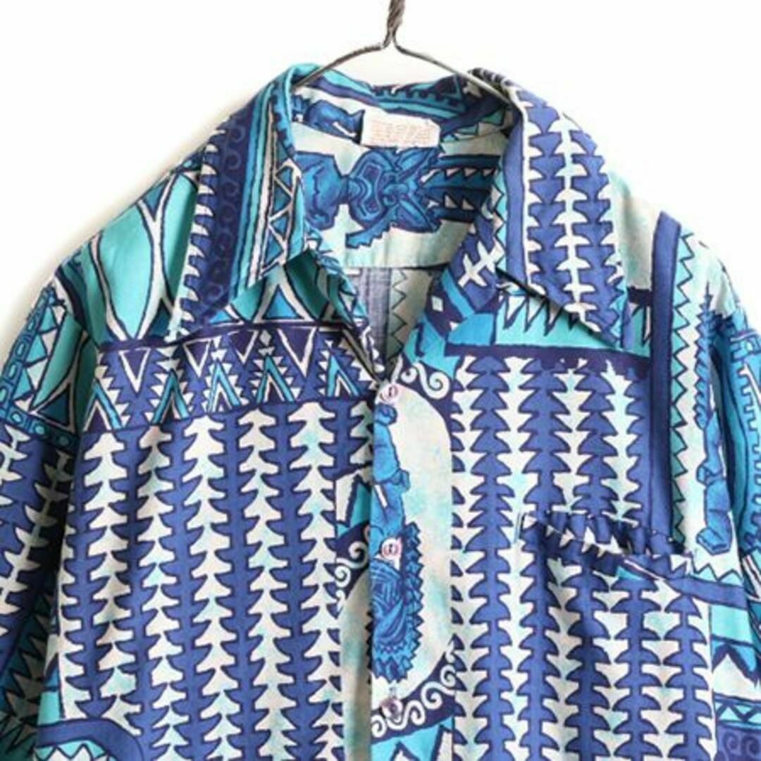 70s ベアフットインパラダイス 総柄 オープンカラー アロハシャツ M 開襟 メンズのトップス(シャツ)の商品写真