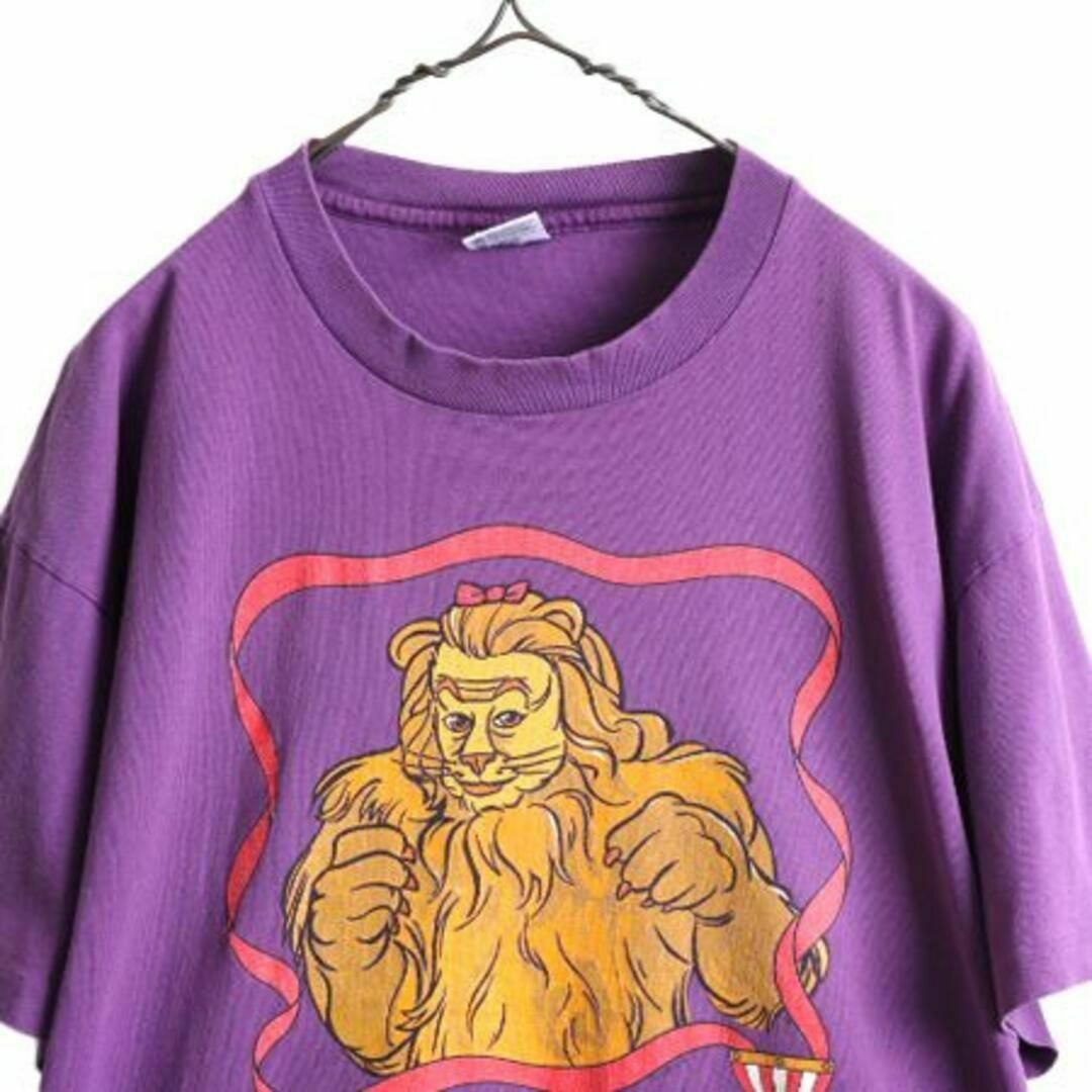 90s USA製 オズの魔法使い ライオン イラストプリント Tシャツ XL 紫 2