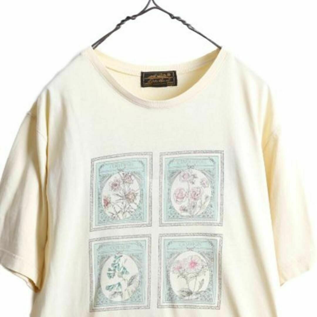 80s エディーバウアー フラワー アート プリント Tシャツ S イラスト 黄 レディースのトップス(Tシャツ(半袖/袖なし))の商品写真