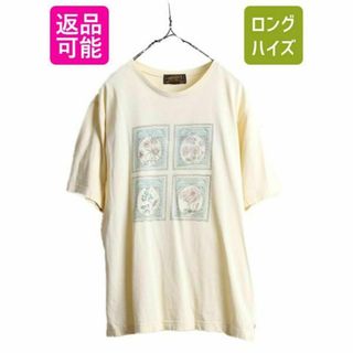 80s エディーバウアー フラワー アート プリント Tシャツ S イラスト 黄(Tシャツ(半袖/袖なし))