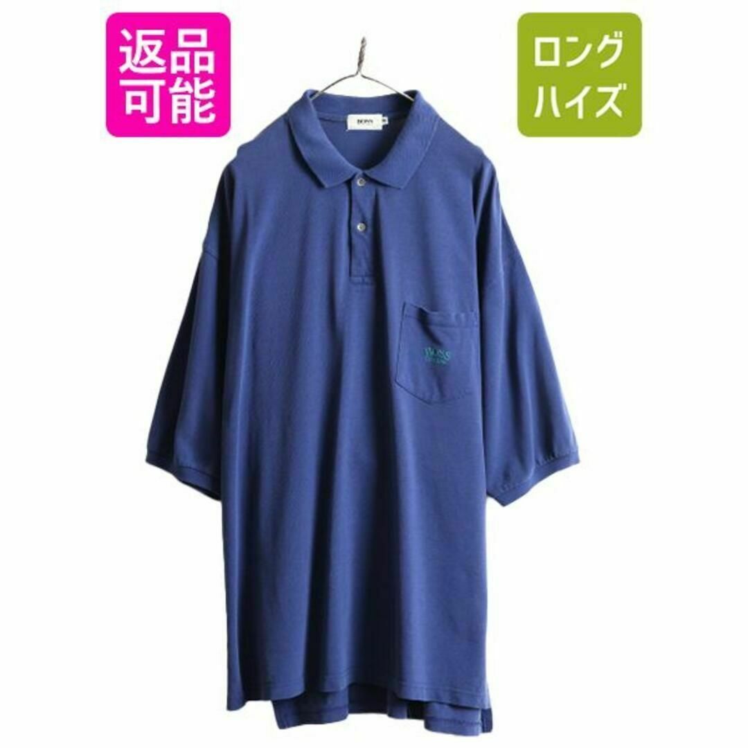 90s ヒューゴボス ポケット付き 鹿の子 半袖 ポロシャツ XL オールド