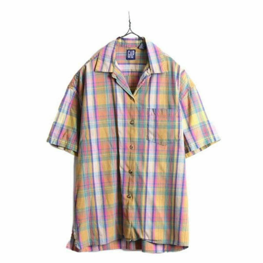 90s OLD GAP マドラスチェック オープンカラー 半袖シャツ S 開襟 レディースのトップス(シャツ/ブラウス(半袖/袖なし))の商品写真