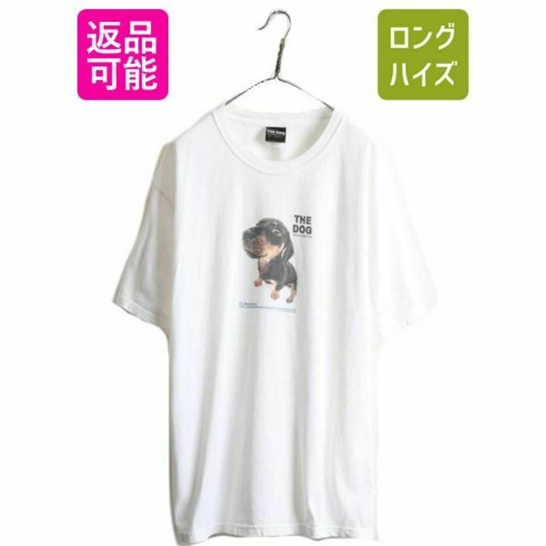 Tシャツ/カットソー(半袖/袖なし)THE DOG ダックスフンド アート フォト プリント Tシャツ XL 白 犬