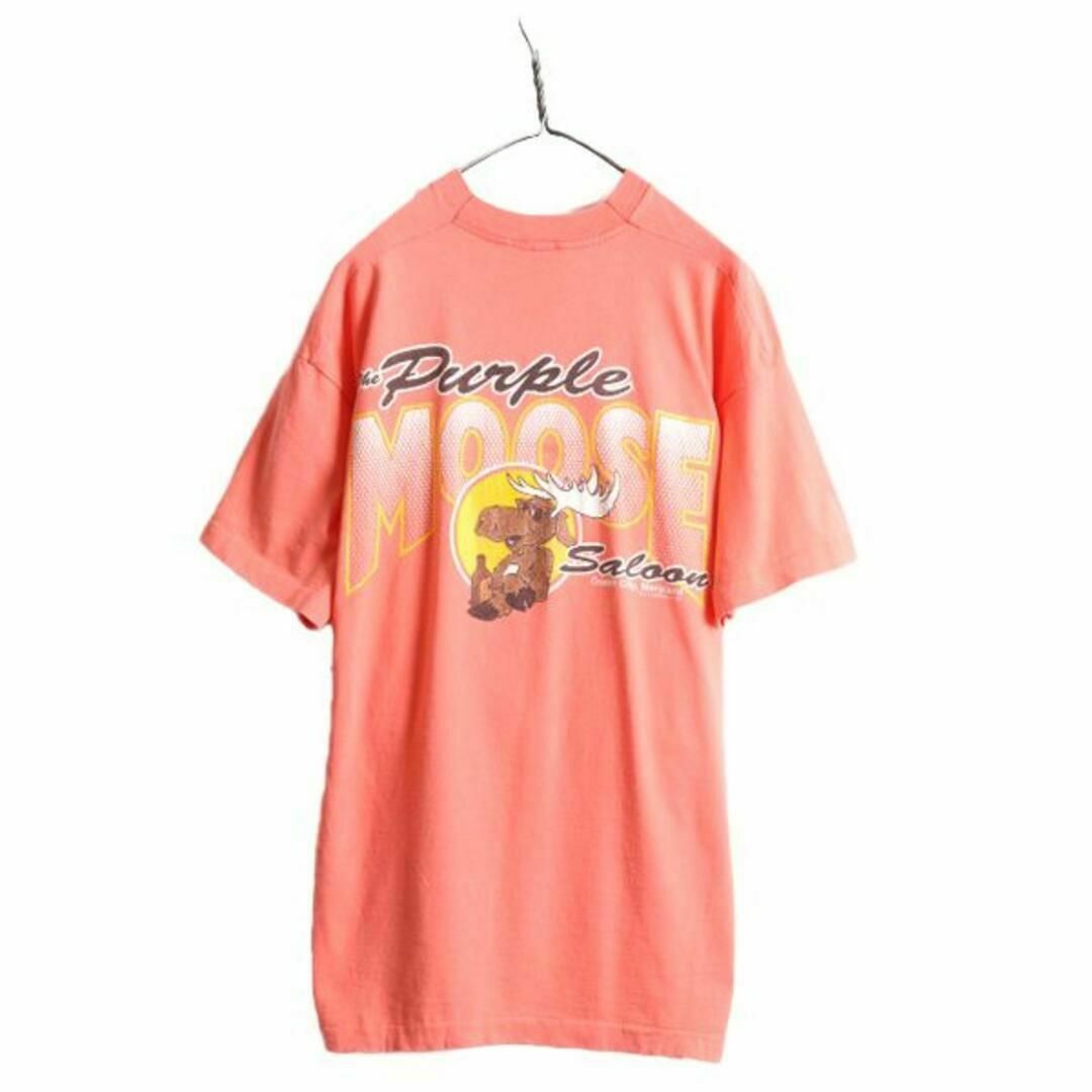 90s USA製 企業 キャラクター イラスト プリント Tシャツ XL ピンク メンズのトップス(Tシャツ/カットソー(半袖/袖なし))の商品写真