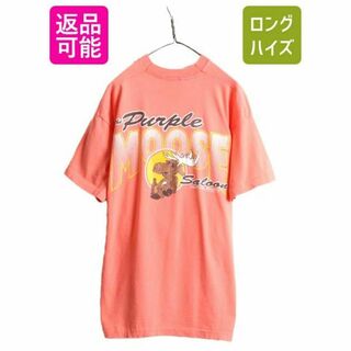 90s USA製 企業 キャラクター イラスト プリント Tシャツ XL ピンク(Tシャツ/カットソー(半袖/袖なし))