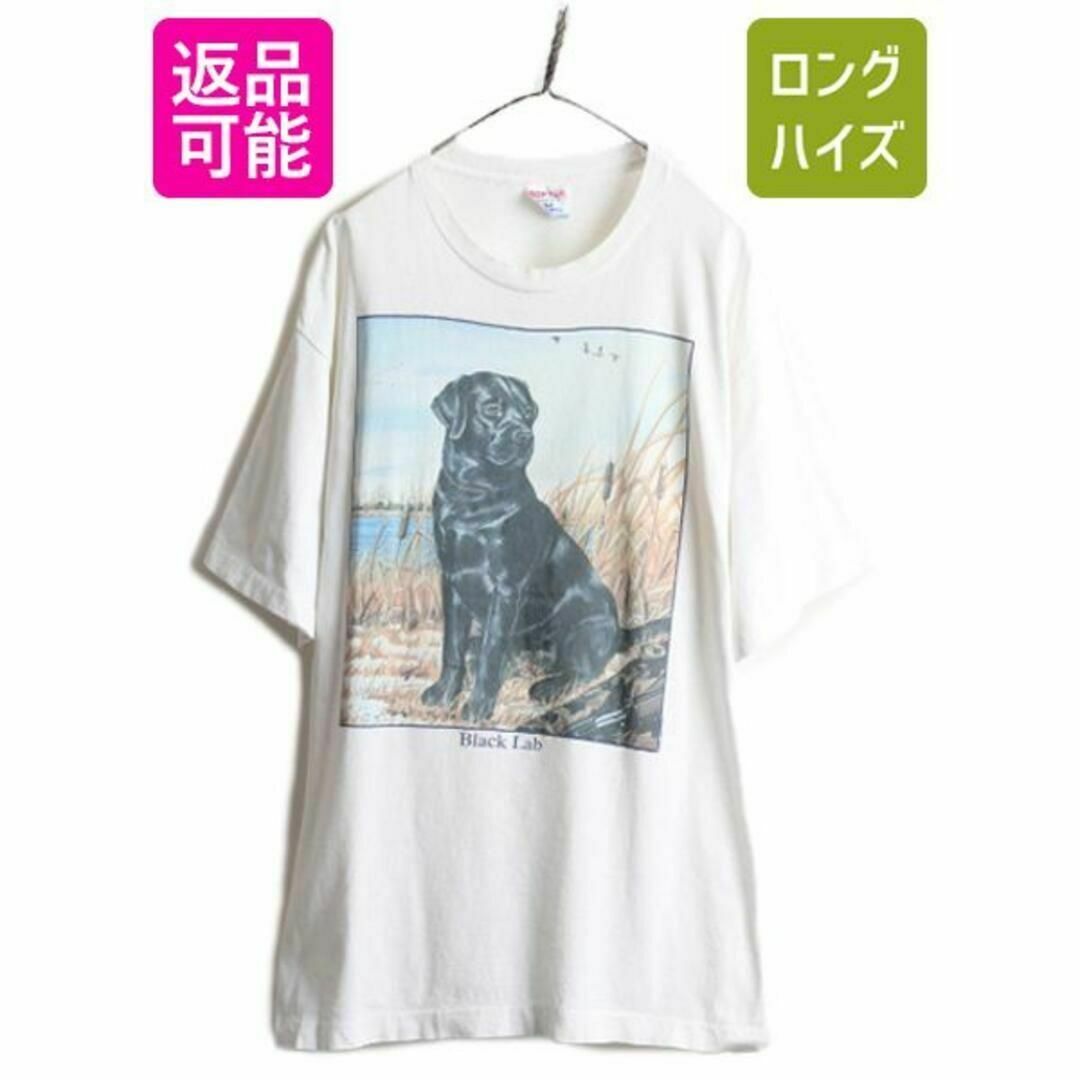 メンズ90s ラブラドール レトリバー アート イラスト プリント Tシャツ XL 白