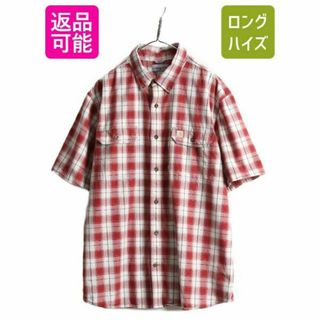 US企画 カーハート チェック ボタンダウン 半袖 シャンブレー シャツ XL(シャツ)