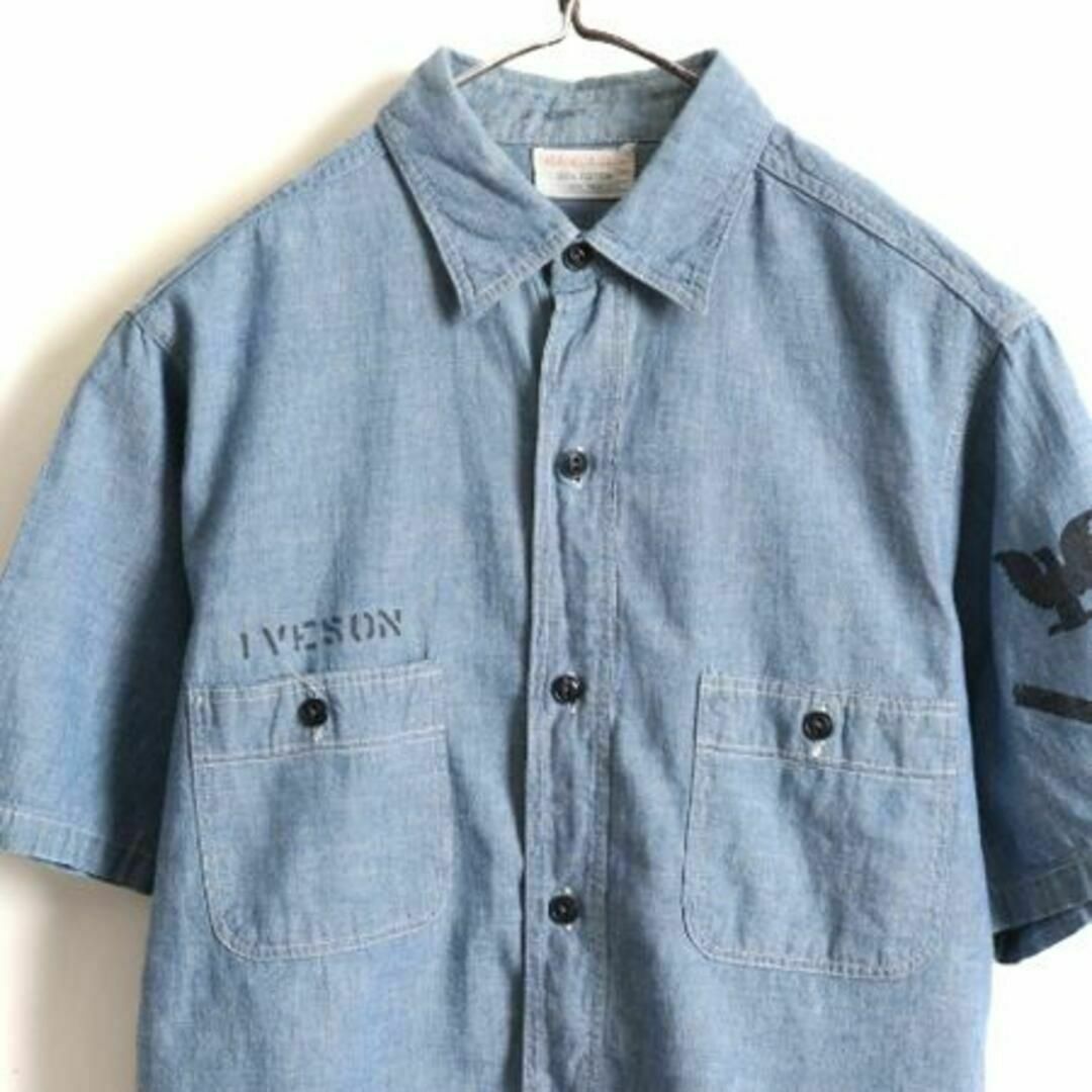 民間 50s US NAVY コットン シャンブレーシャツ M ステンシル 民間 50s US NAVY コットン シャンブレーシャツ M ステンシル