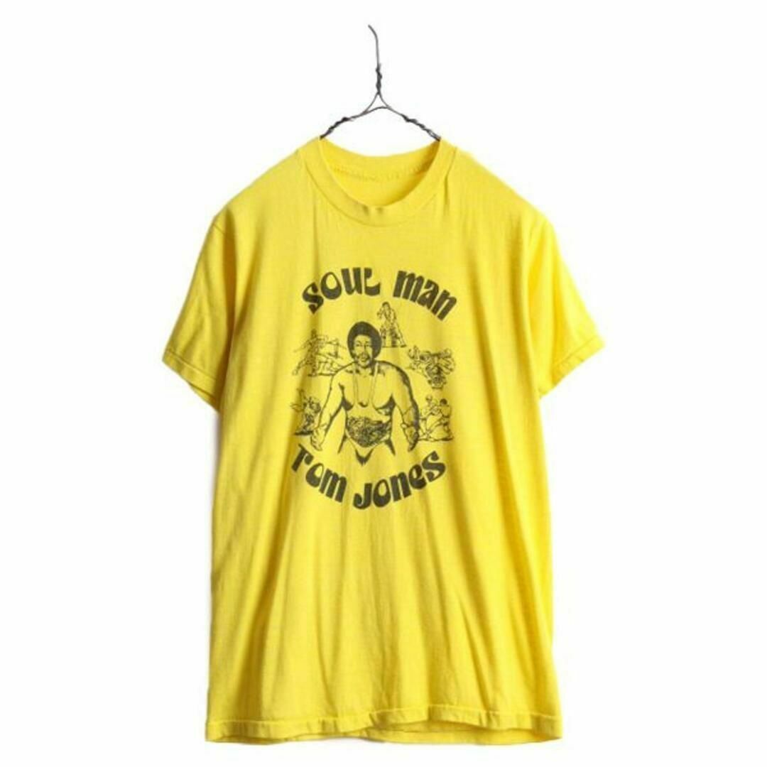 70s 80s トムジョーンズ プリント Tシャツ XS プロレス イラスト 黄 メンズのトップス(Tシャツ/カットソー(半袖/袖なし))の商品写真