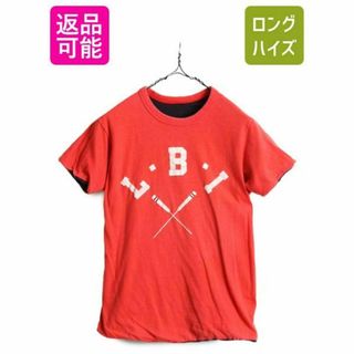 チャンピオン(Champion)の80s チャンピオン プリント リバーシブル Tシャツ M 赤 黒 トリコタグ(Tシャツ/カットソー(半袖/袖なし))