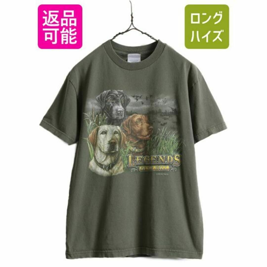 00s ドッグ イラスト プリント Tシャツ M カーキ ハンティング アート