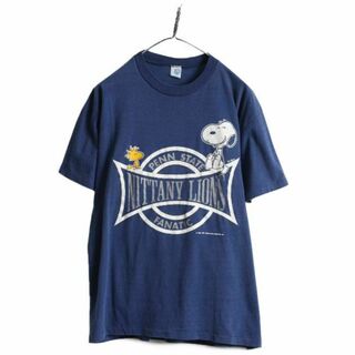 メンズ80s USA製 スヌーピー イラスト プリント Tシャツ M キャラクター 紺