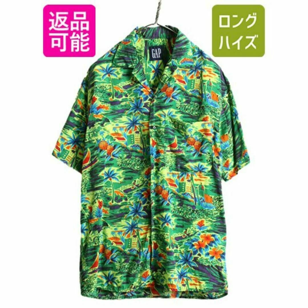 90s OLD GAP ループ留め オープンカラー レーヨン アロハ シャツ M