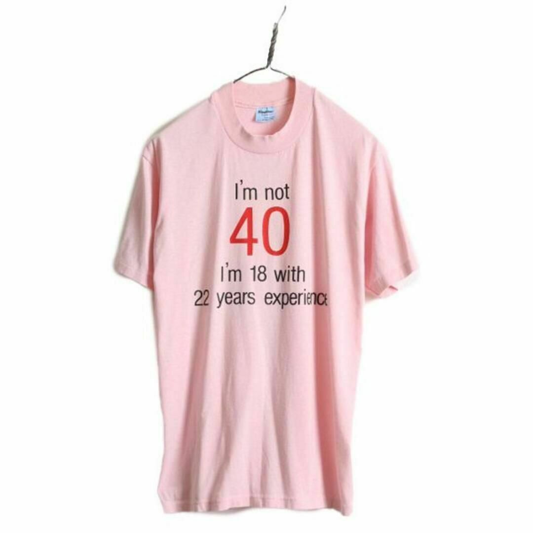 80s USA製 ジョーク メッセージ プリント Tシャツ L ピンク イラスト メンズのトップス(Tシャツ/カットソー(半袖/袖なし))の商品写真