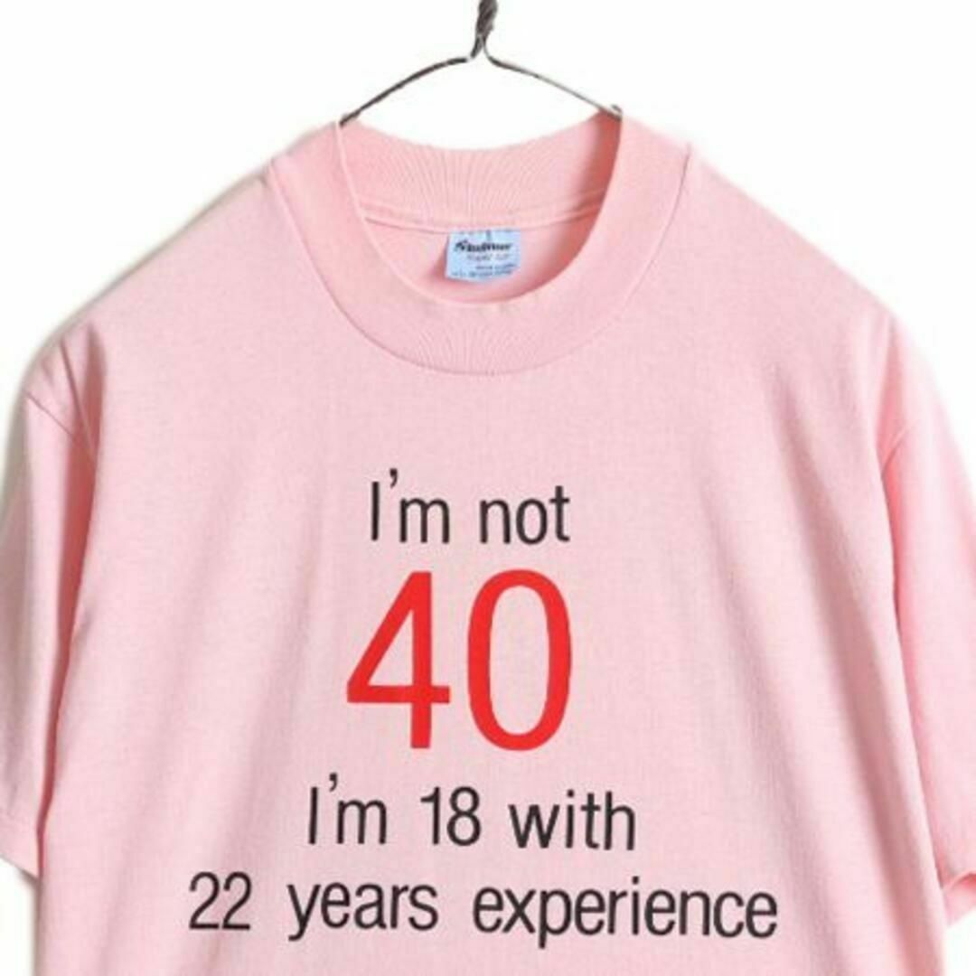 80s USA製 ジョーク メッセージ プリント Tシャツ L ピンク イラスト 2