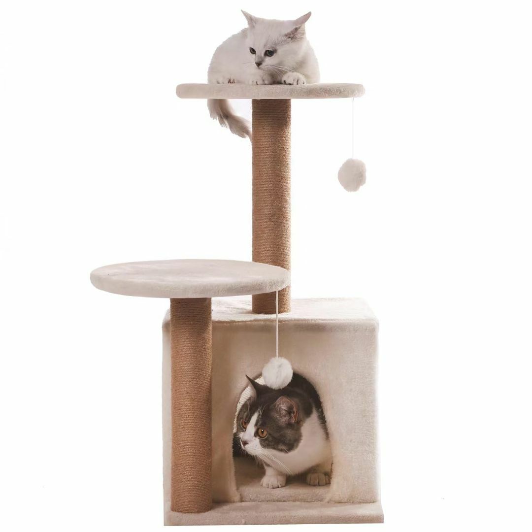 【色: ベージュ】PETTOMANIA キャットタワー 猫タワー 木製 スリム