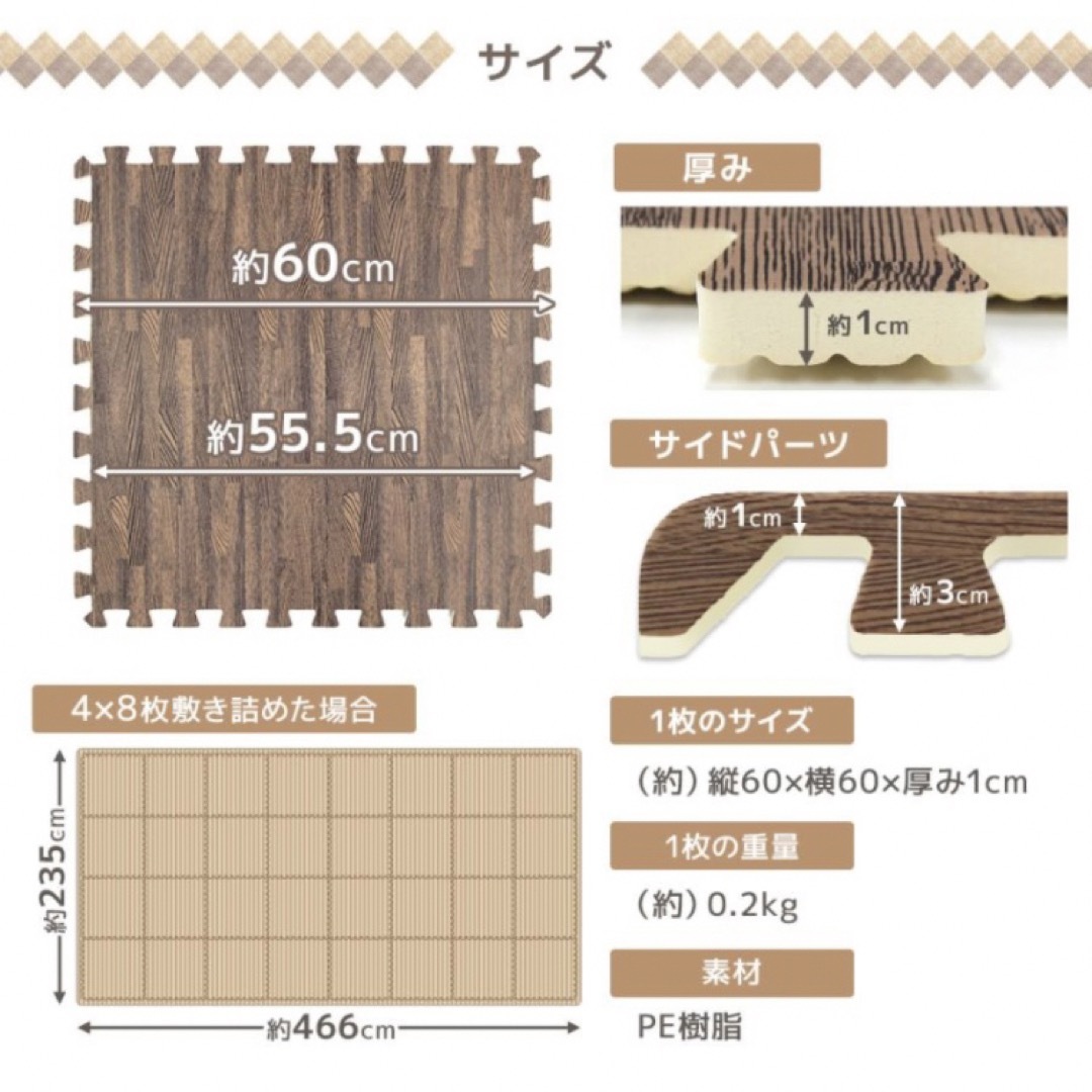 ジョイントマット  12畳　大判　木目調　防音 インテリア/住まい/日用品のラグ/カーペット/マット(その他)の商品写真