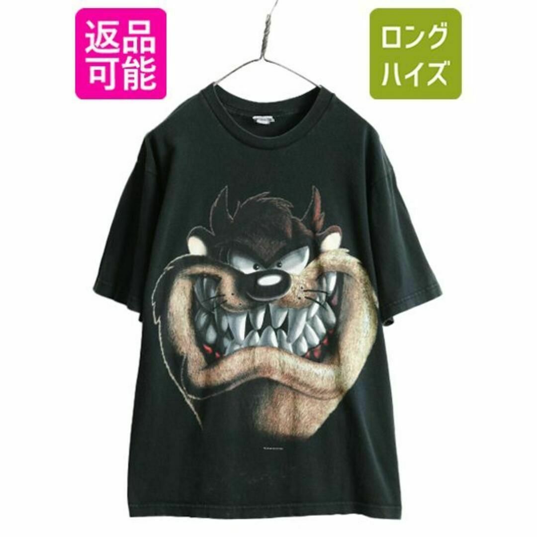 90s ワーナー タズマニアンデビル キャラクター プリント Tシャツ L 黒