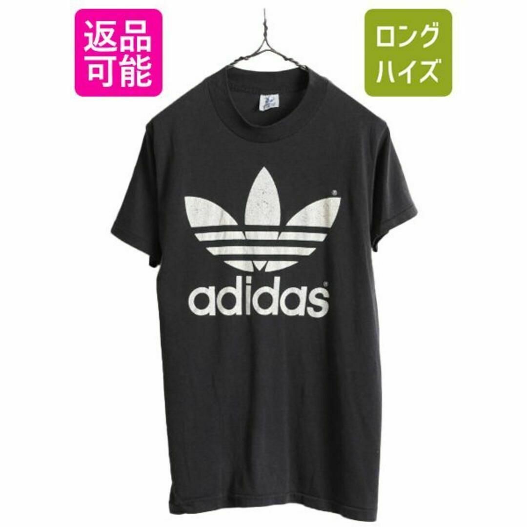 80s USA製 アディダス トレフォイル 両面 プリント Tシャツ M 黒