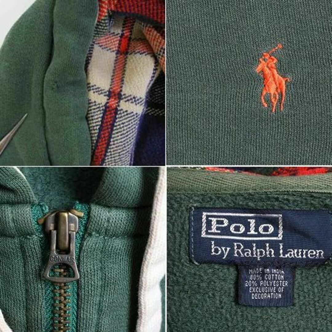 Ralph Lauren(ラルフローレン)のポロ ラルフローレン フルジップ スウェット パーカー M エルボーパッチ 緑 メンズのトップス(パーカー)の商品写真