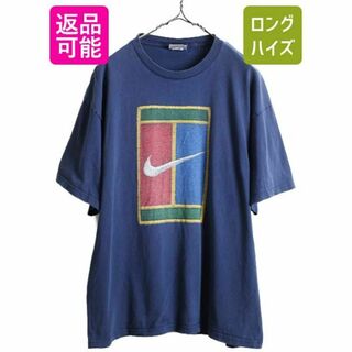 ナイキ(NIKE)の90s オールド ナイキ テニス スウッシュ ロゴ プリント Tシャツ L 紺(Tシャツ/カットソー(半袖/袖なし))