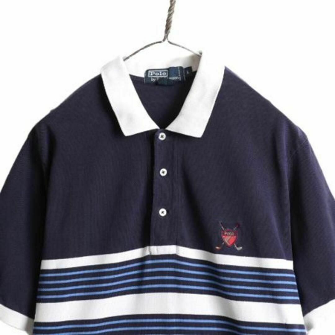 日本正規取扱商品 90s 初期 ポロ ゴルフ ラルフローレン ボーダー 鹿の子 半袖ポロシャツ L