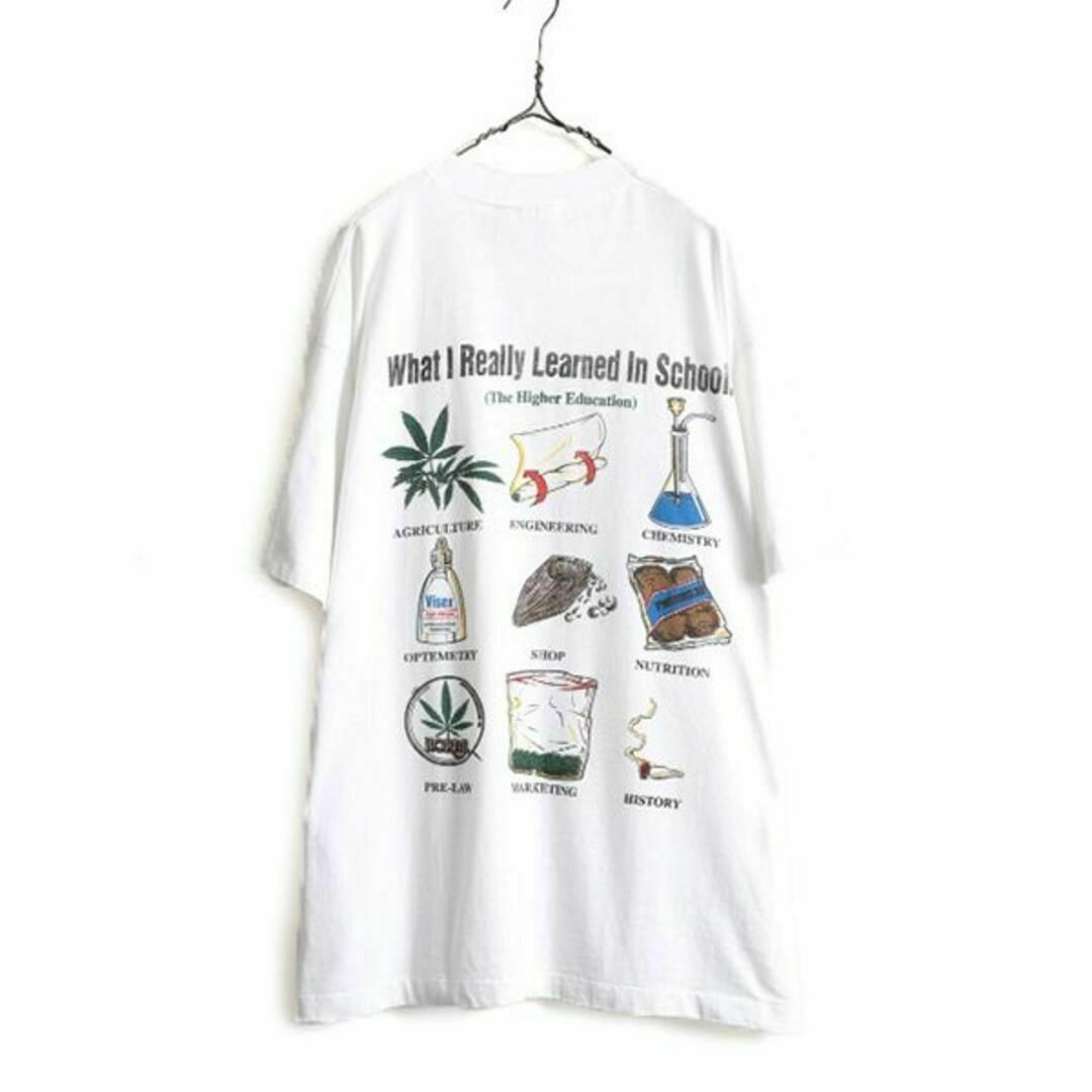 90s マリファナ イラスト プリントTシャツ XL 大麻 アート メッセージ-