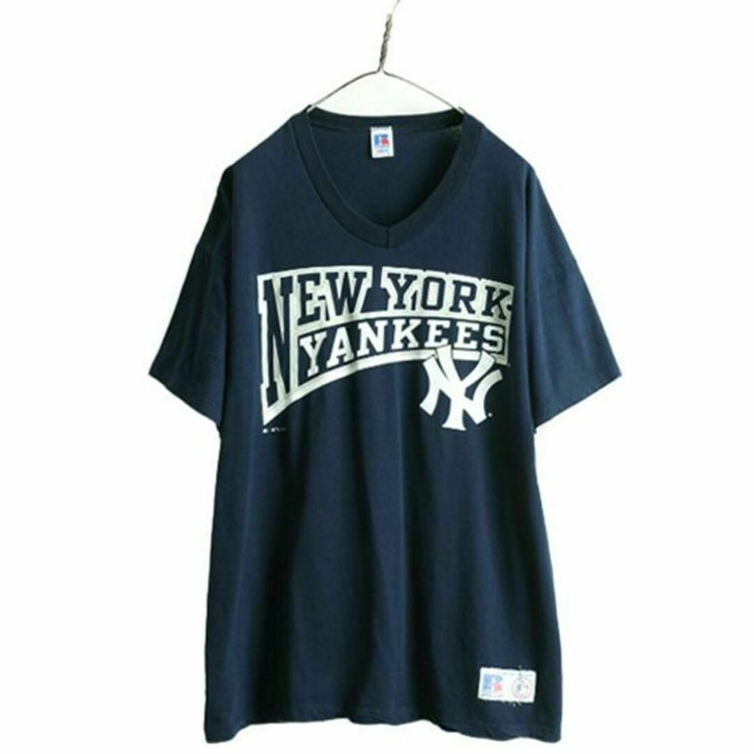 90s USA製 MLB ヤンキース プリントTシャツ XL ラッセル 大リーグ 1