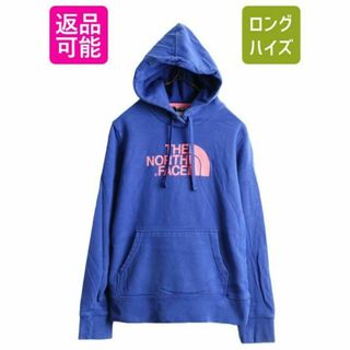 ザノースフェイス(THE NORTH FACE)のノースフェイス プリント スウェット パーカー M 裏起毛 プルオーバー ブルー(パーカー)