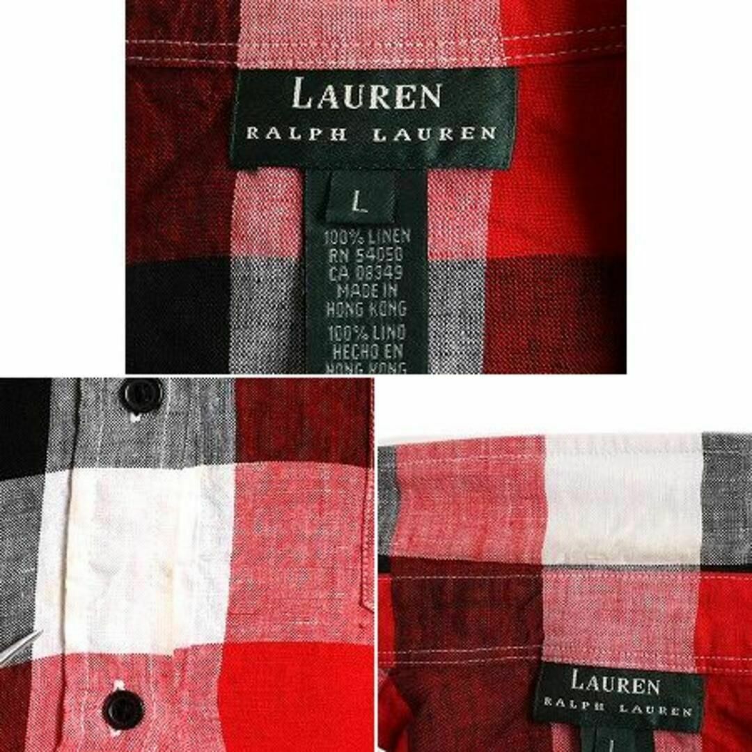 Ralph Lauren(ラルフローレン)の90s ラルフローレン ブロックチェック 長袖 リネン シャツ L ブラウス レディースのトップス(シャツ/ブラウス(長袖/七分))の商品写真