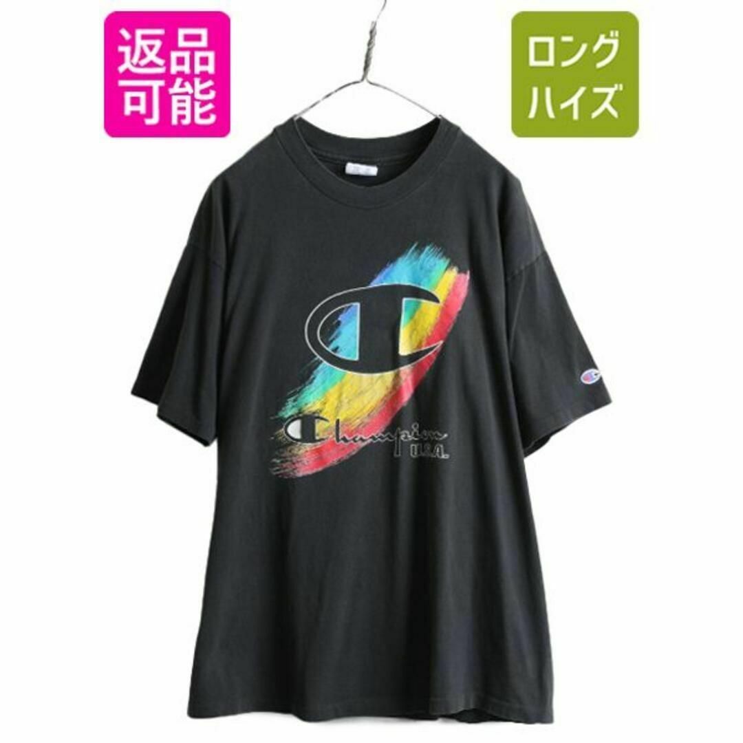 Champion(チャンピオン)の90s USA製 チャンピオン プリント 半袖Tシャツ XL ヘビーウェイト 黒 メンズのトップス(Tシャツ/カットソー(半袖/袖なし))の商品写真