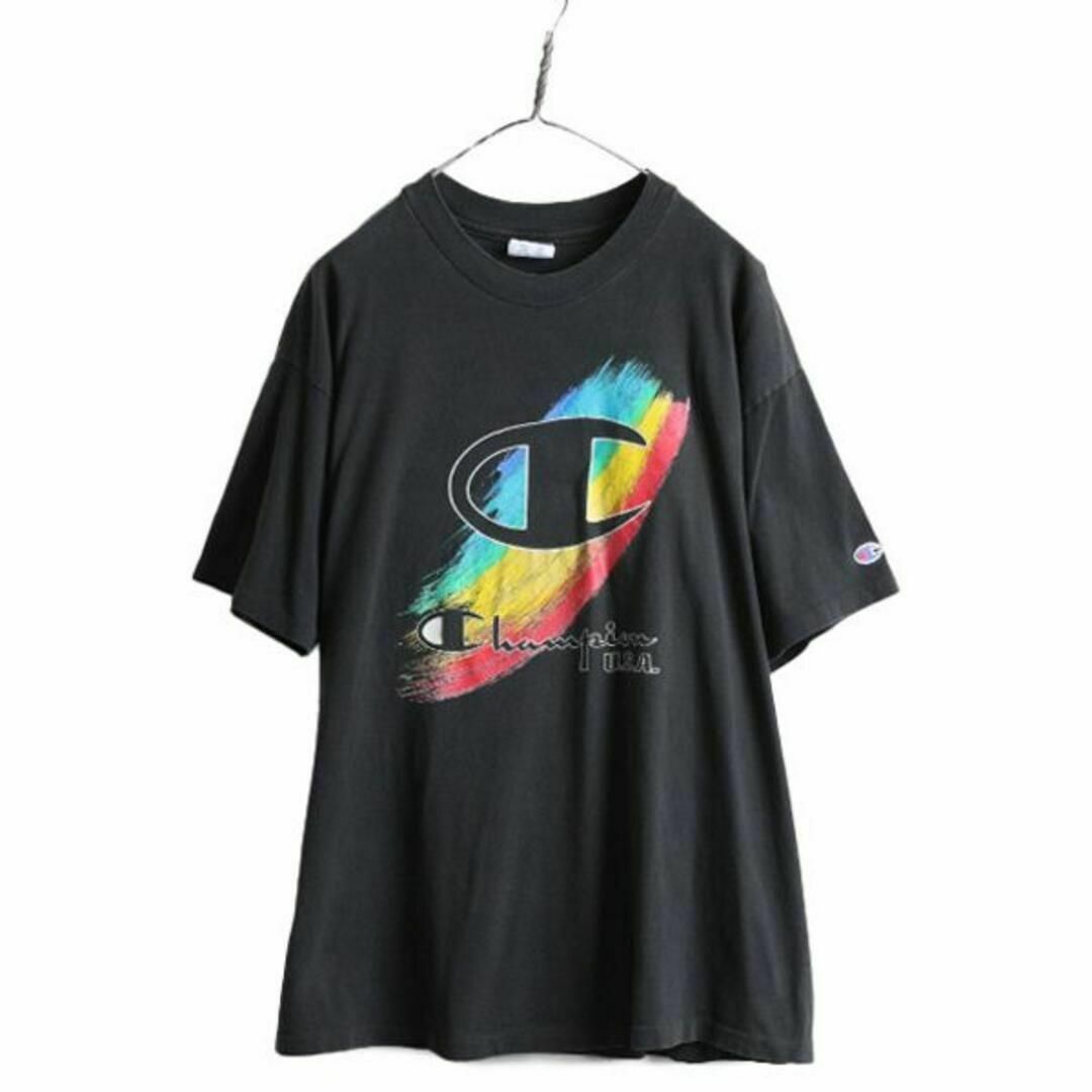 Champion(チャンピオン)の90s USA製 チャンピオン プリント 半袖Tシャツ XL ヘビーウェイト 黒 メンズのトップス(Tシャツ/カットソー(半袖/袖なし))の商品写真