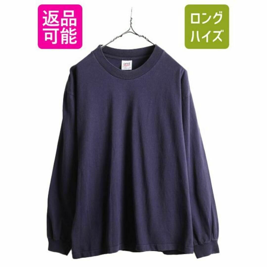 トップス90s USA製 アンビル 無地 長袖Tシャツ L ロンT シングルステッチ 紺